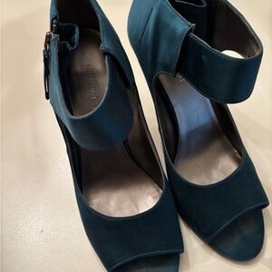 Nine West Teal Suede Open-Toe Ankle Strap Heels